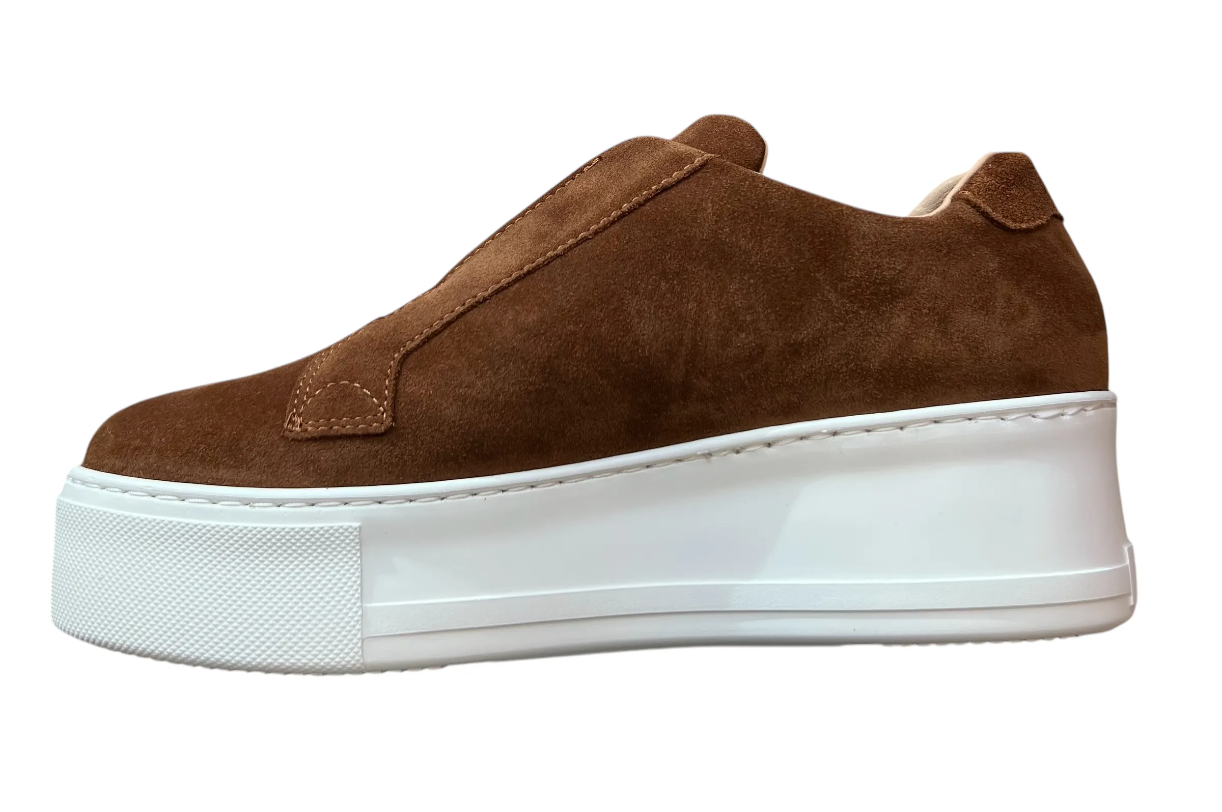 Jane Galland Chocolate Brown Suede Flatform Laceless Trainers