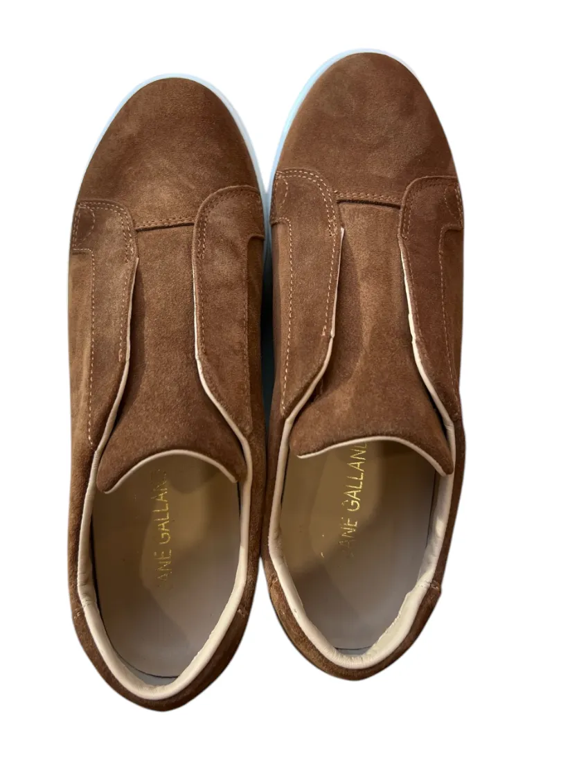 Jane Galland Chocolate Brown Suede Flatform Laceless Trainers