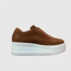 Jane Galland Chocolate Brown Suede Flatform Laceless Trainers