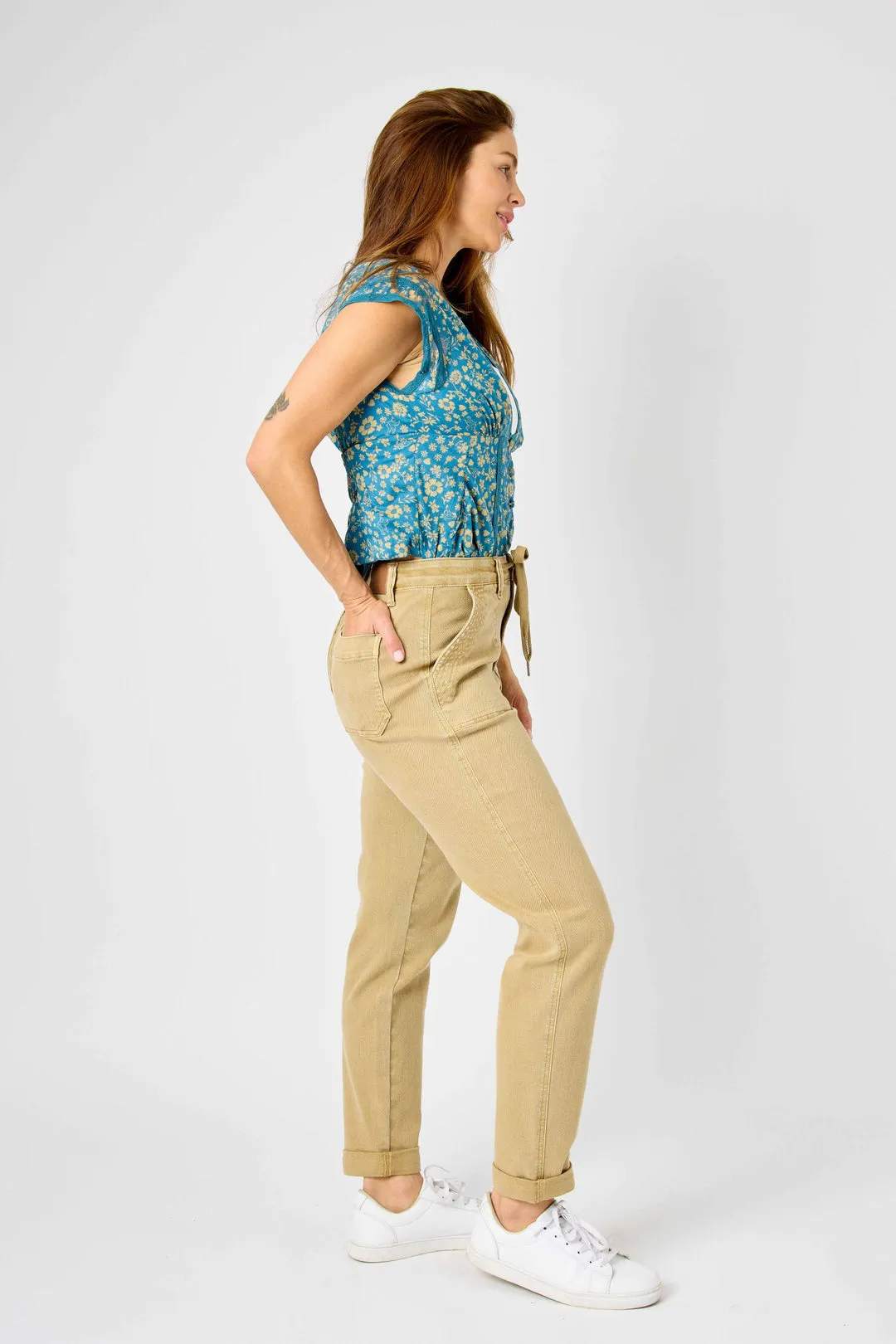 Judy Blue  High Waist Khaki Garment Dyed Cuffed Jogger  | Stuffology Boutique