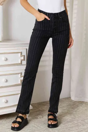 Kancan Limited Edition Striped Black Denim Relaxed Skinny Jeans