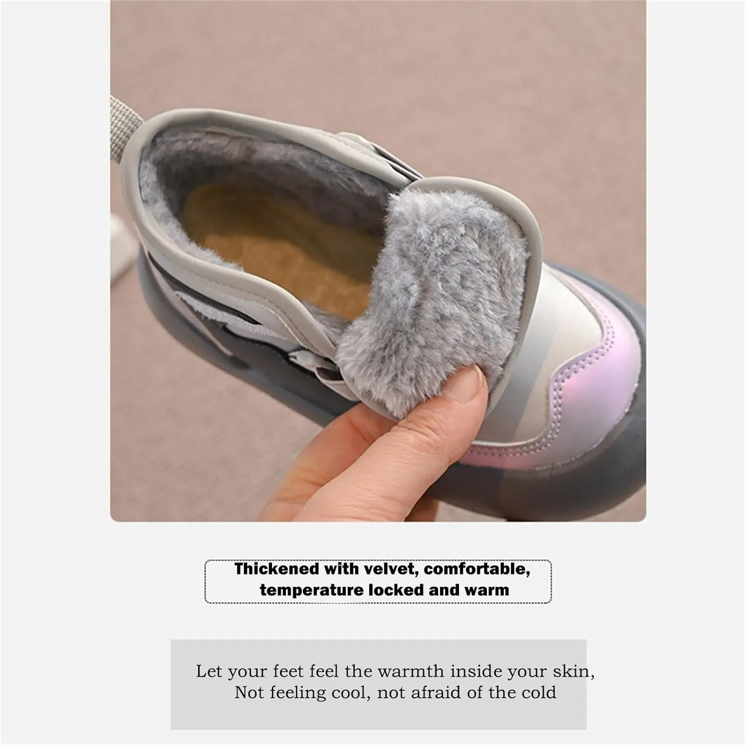 Kids Unisex Winter Booties Sneakers Cozy Fleece Warm Snow Boots Non-Slip Plush Faux Fr Outdoor Walking Shoes