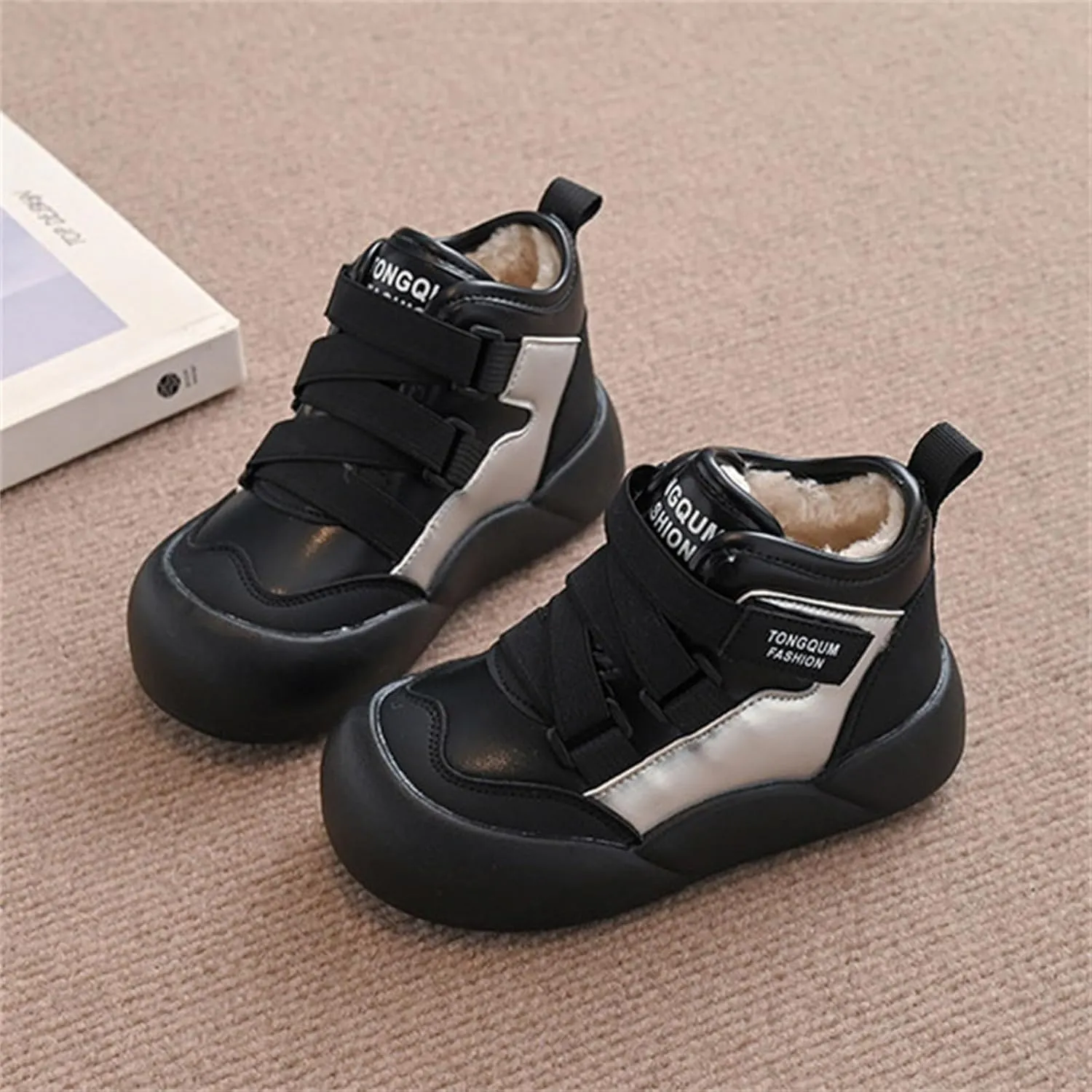 Kids Unisex Winter Booties Sneakers Cozy Fleece Warm Snow Boots Non-Slip Plush Faux Fr Outdoor Walking Shoes