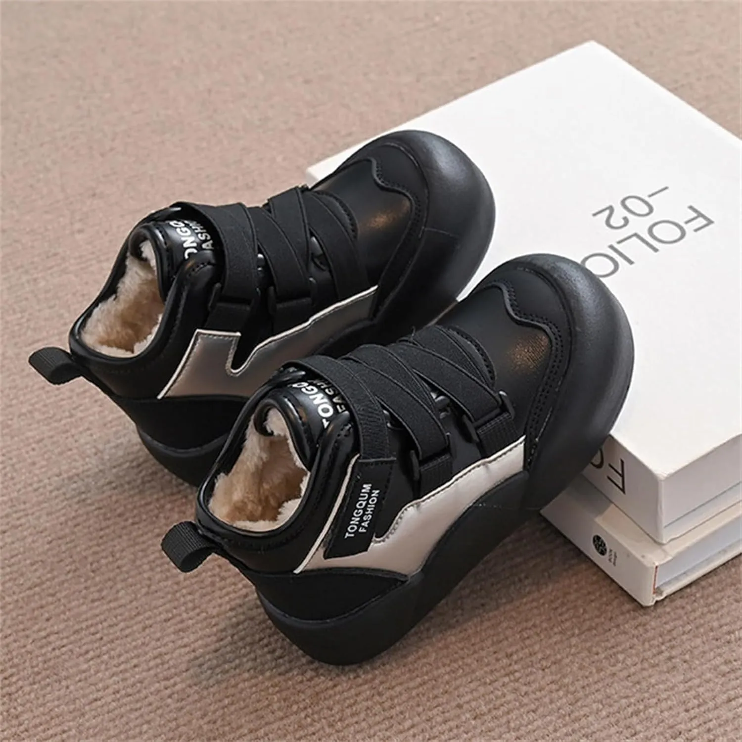 Kids Unisex Winter Booties Sneakers Cozy Fleece Warm Snow Boots Non-Slip Plush Faux Fr Outdoor Walking Shoes