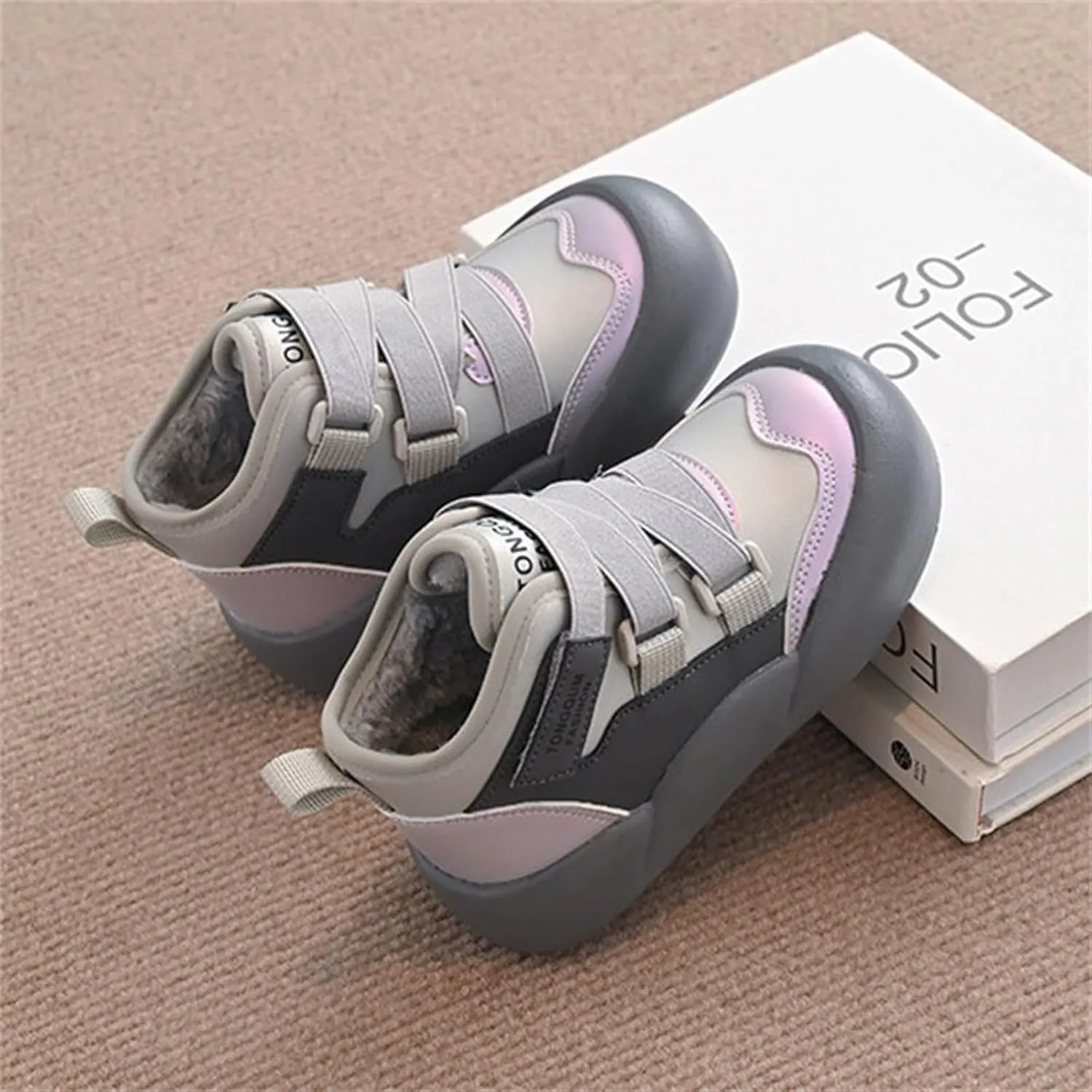 Kids Unisex Winter Booties Sneakers Cozy Fleece Warm Snow Boots Non-Slip Plush Faux Fr Outdoor Walking Shoes