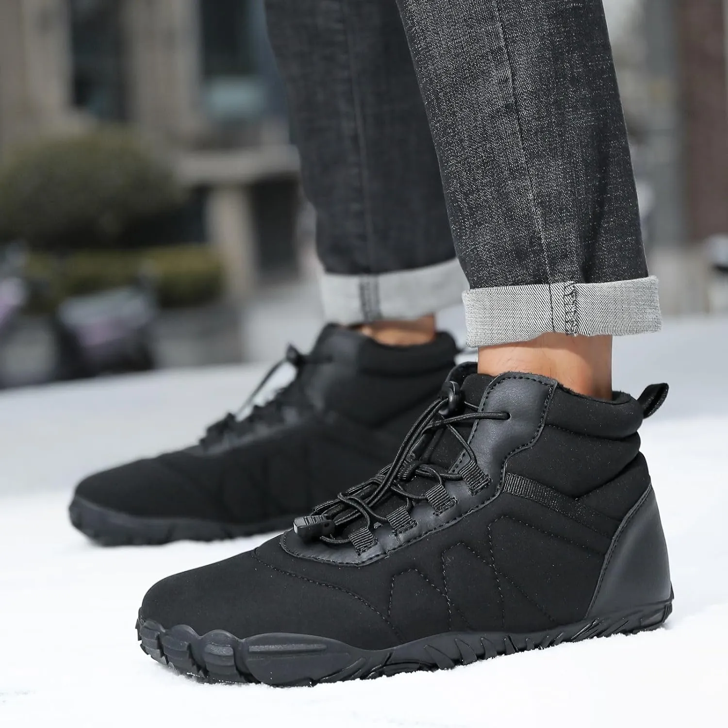 Kubbon Womens Mens Snow Boots Winter Shoes Slip On Warm Zero Drop Snow Boot Soft Cozy Fur Lined Waterproof Sneakers Wide Toe Box Zero Drop Ankle Booties Outdoor Hiking Sneakers