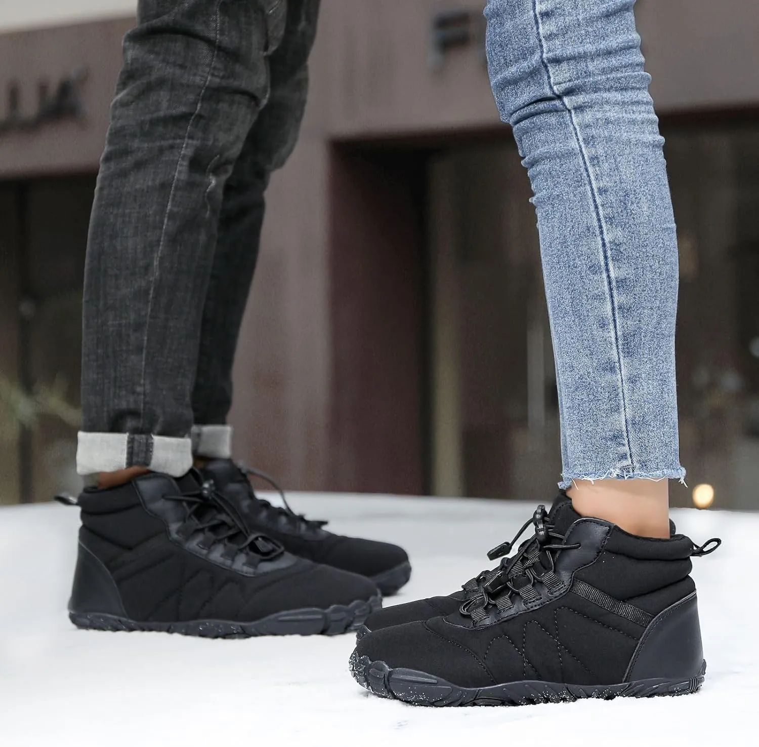 Kubbon Womens Mens Snow Boots Winter Shoes Slip On Warm Zero Drop Snow Boot Soft Cozy Fur Lined Waterproof Sneakers Wide Toe Box Zero Drop Ankle Booties Outdoor Hiking Sneakers