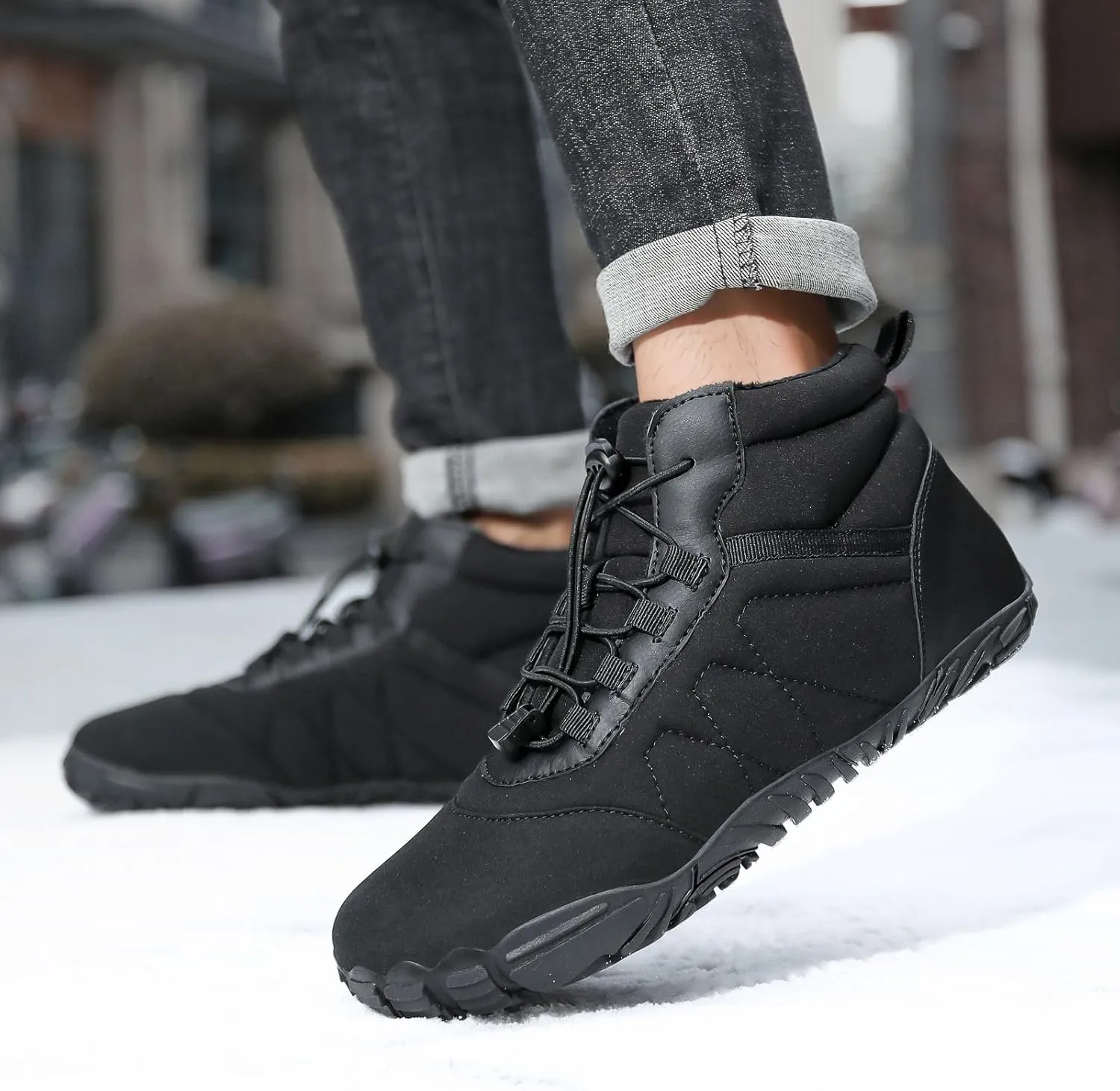 Kubbon Womens Mens Snow Boots Winter Shoes Slip On Warm Zero Drop Snow Boot Soft Cozy Fur Lined Waterproof Sneakers Wide Toe Box Zero Drop Ankle Booties Outdoor Hiking Sneakers
