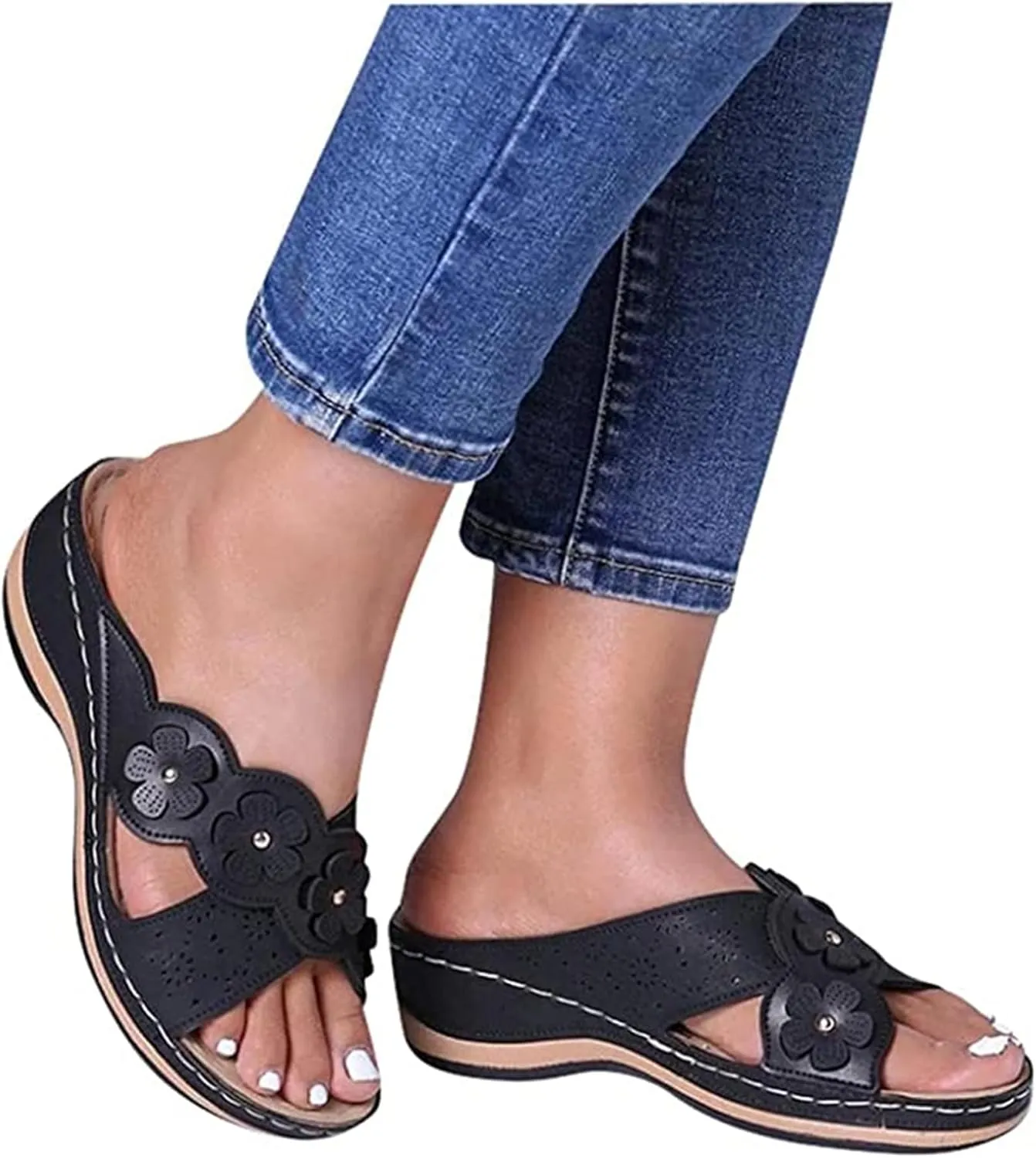 Ladmiple Orthopedic Sandals For Women Plantar Fasciitis Arch Heel Support Flip Flops Summer Dressy Comfort Orthotic Slides