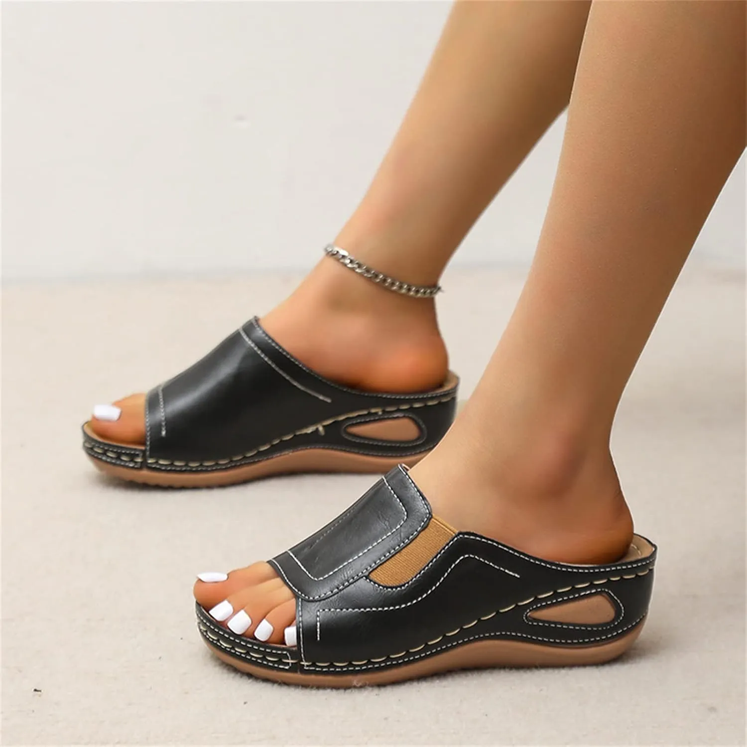 Ladmiple Sandals Women Dressy Summer Flat Comfortable Walking Orthotic Slides Open Toe Arch Support Orthopedic Flip Flops