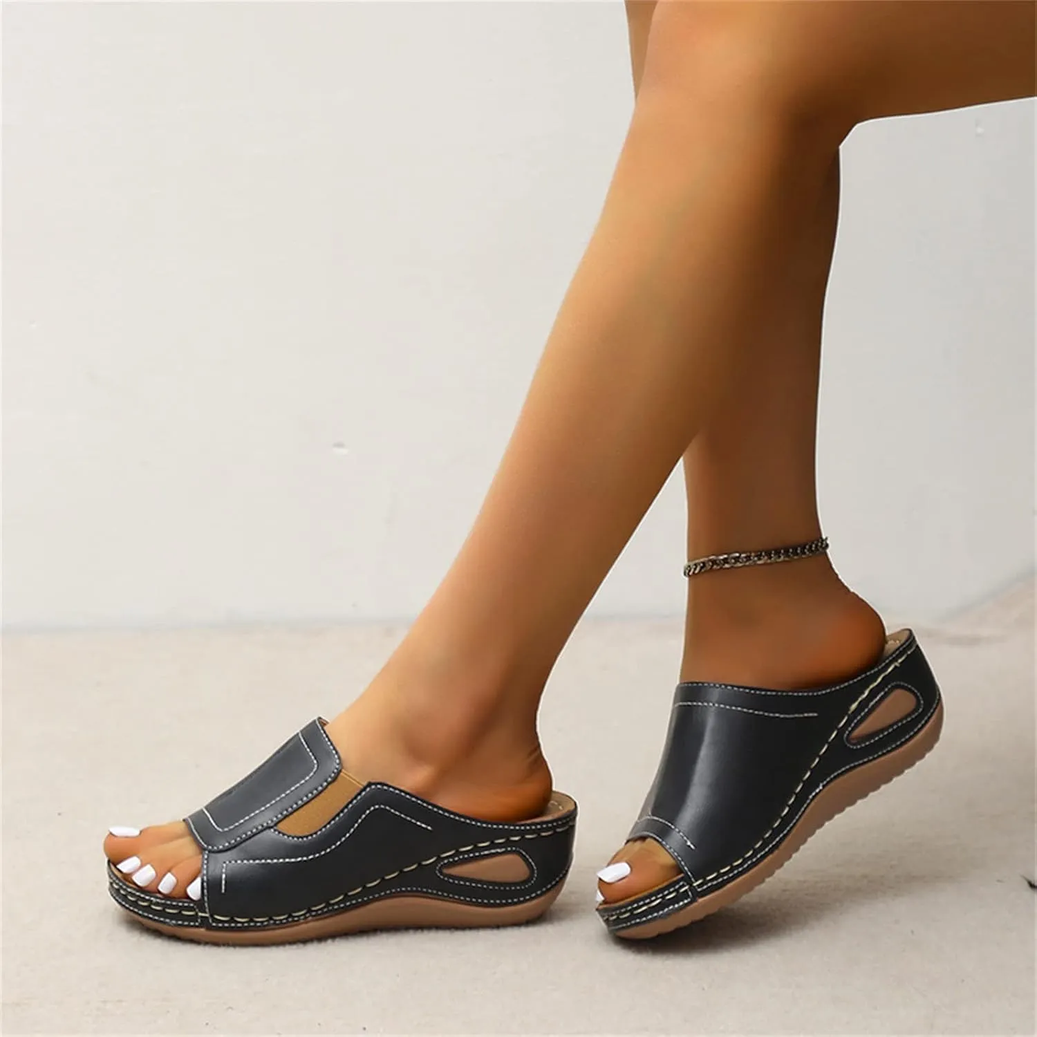Ladmiple Sandals Women Dressy Summer Flat Comfortable Walking Orthotic Slides Open Toe Arch Support Orthopedic Flip Flops