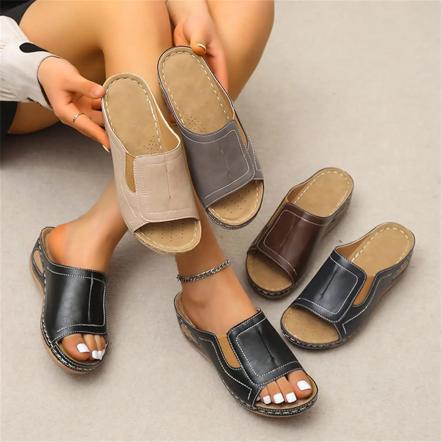 Ladmiple Sandals Women Dressy Summer Flat Comfortable Walking Orthotic Slides Open Toe Arch Support Orthopedic Flip Flops