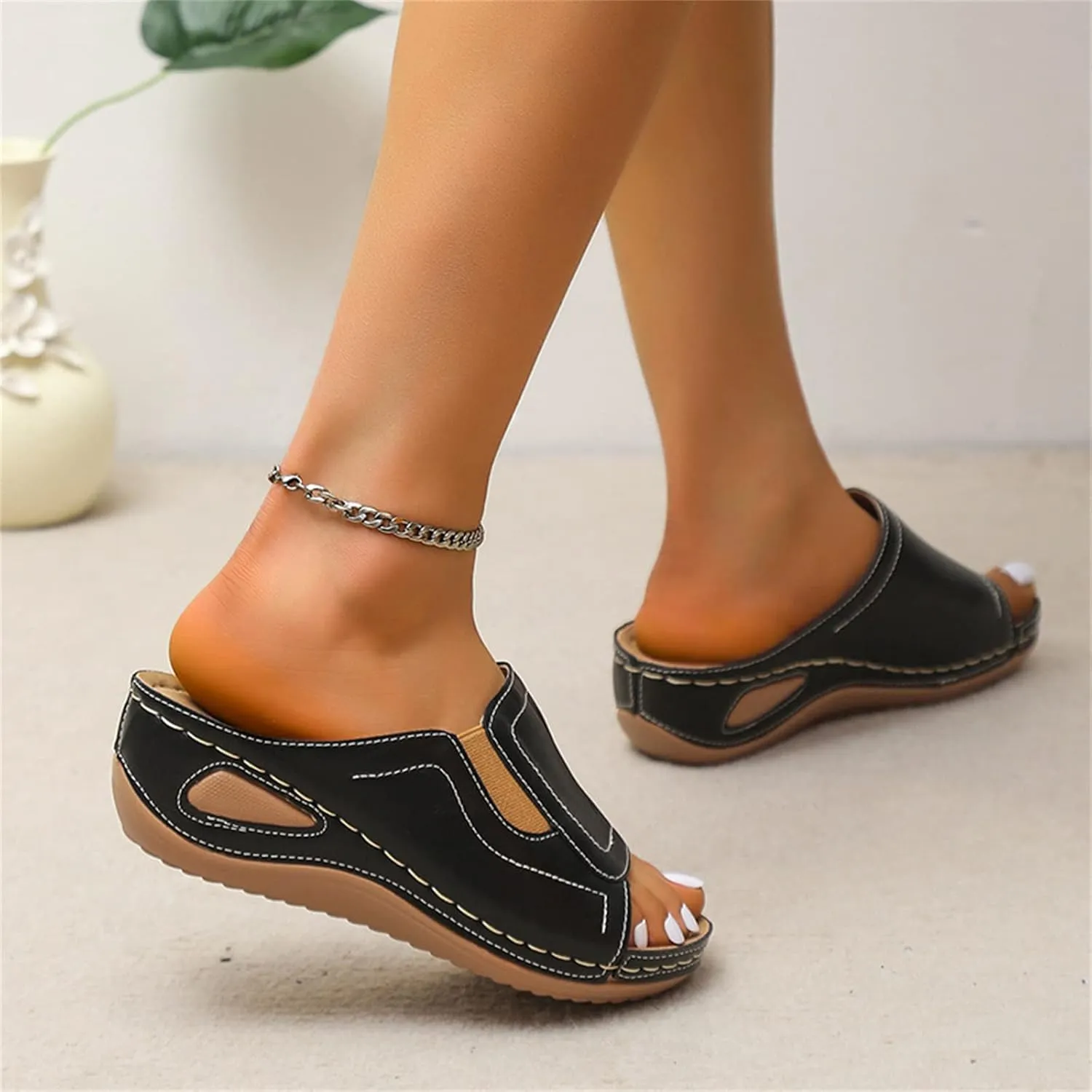 Ladmiple Sandals Women Dressy Summer Flat Comfortable Walking Orthotic Slides Open Toe Arch Support Orthopedic Flip Flops