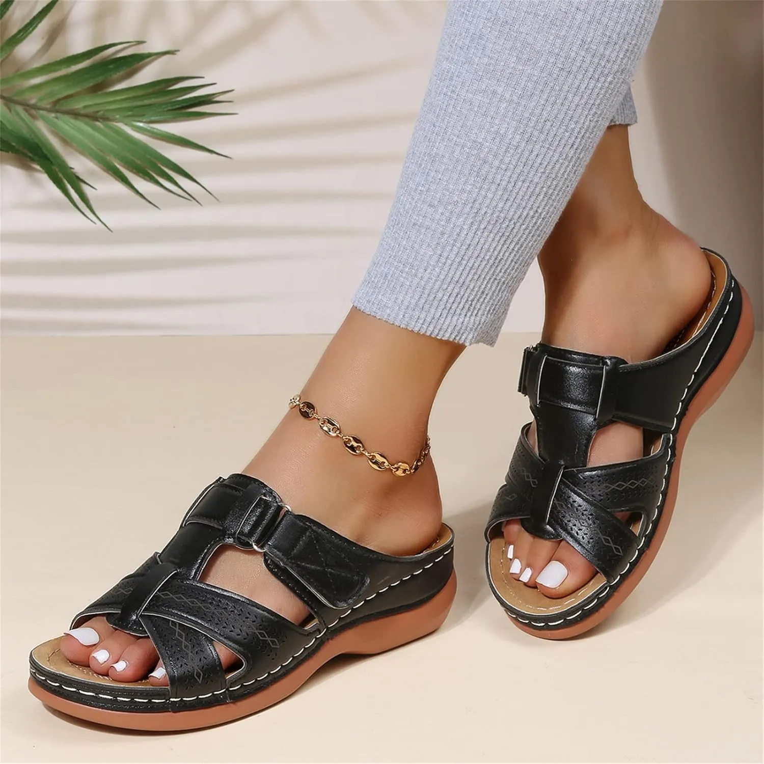 Ladmiple Sandals Women Dressy Summer Flat Flip Flops Arch Support Orthopedic Slides Orthotic Slippers for Plantar Fasciitis