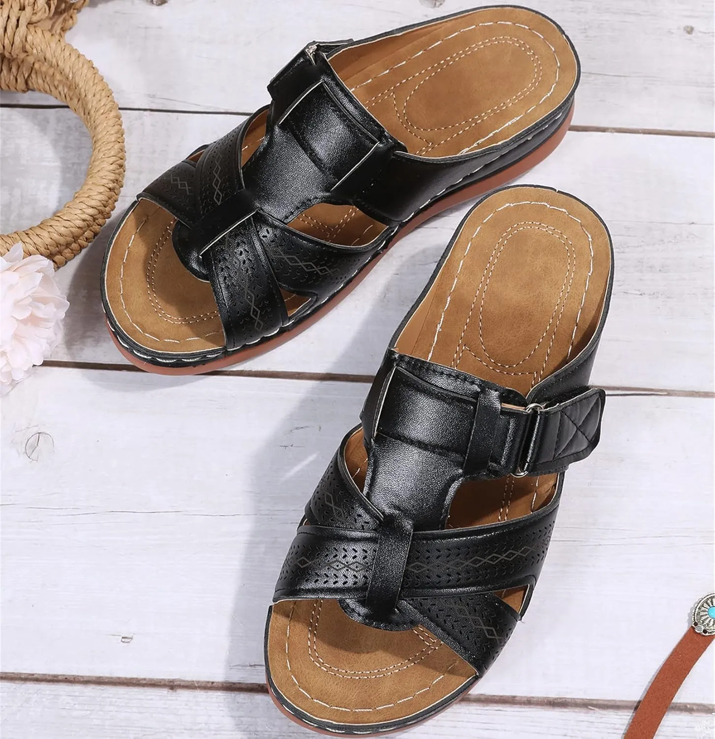 Ladmiple Sandals Women Dressy Summer Flat Flip Flops Arch Support Orthopedic Slides Orthotic Slippers for Plantar Fasciitis