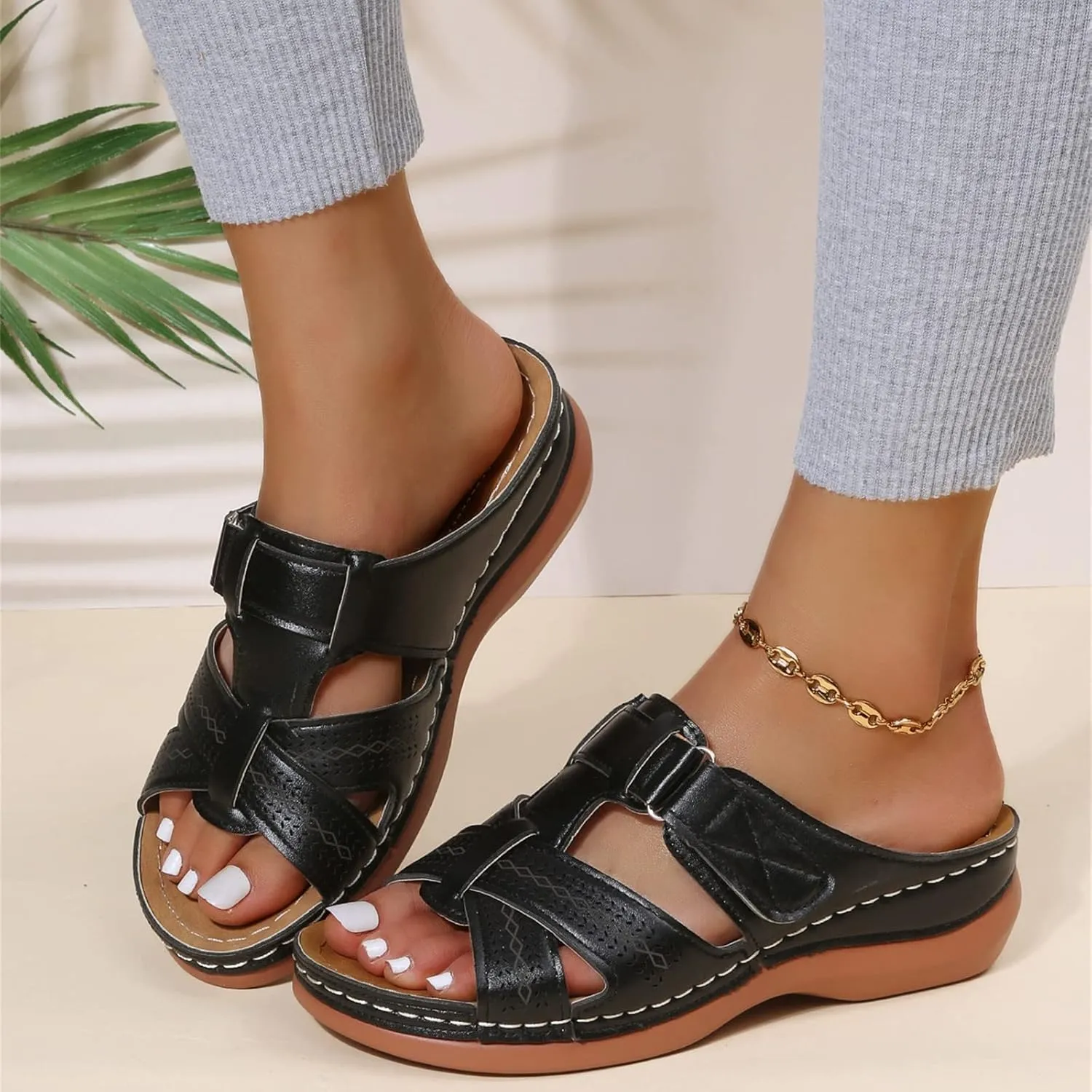Ladmiple Sandals Women Dressy Summer Flat Flip Flops Arch Support Orthopedic Slides Orthotic Slippers for Plantar Fasciitis