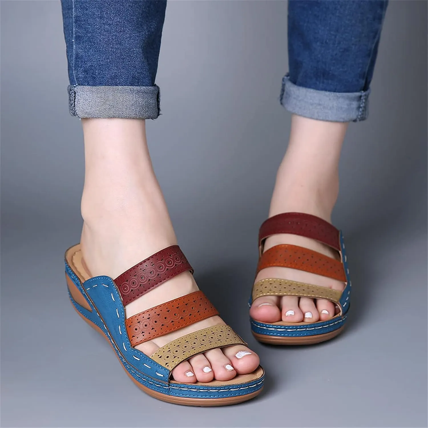Ladmiple Sandals Women Fashion Flat Comfortable Walking Orthopedic Flip Flops Arch Support Dressy Summer Orthotic Slides