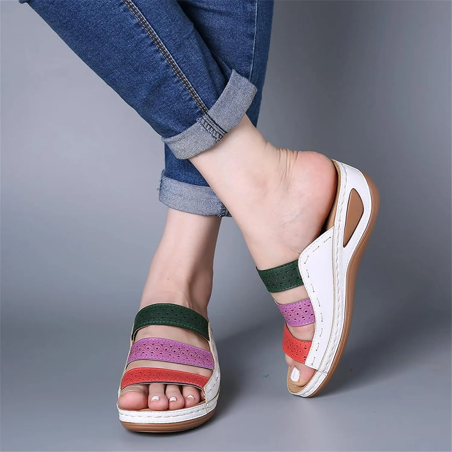 Ladmiple Sandals Women Wedge Comfortable Orthopedic Walking Slides Slippers Summer Orthotic Flip Flops with Arch Support
