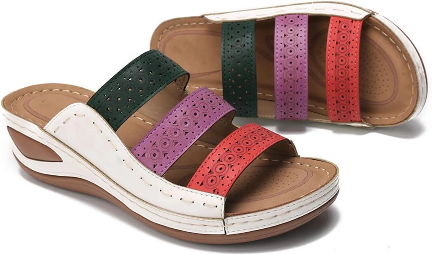 Ladmiple Sandals Women Wedge Comfortable Orthopedic Walking Slides Slippers Summer Orthotic Flip Flops with Arch Support