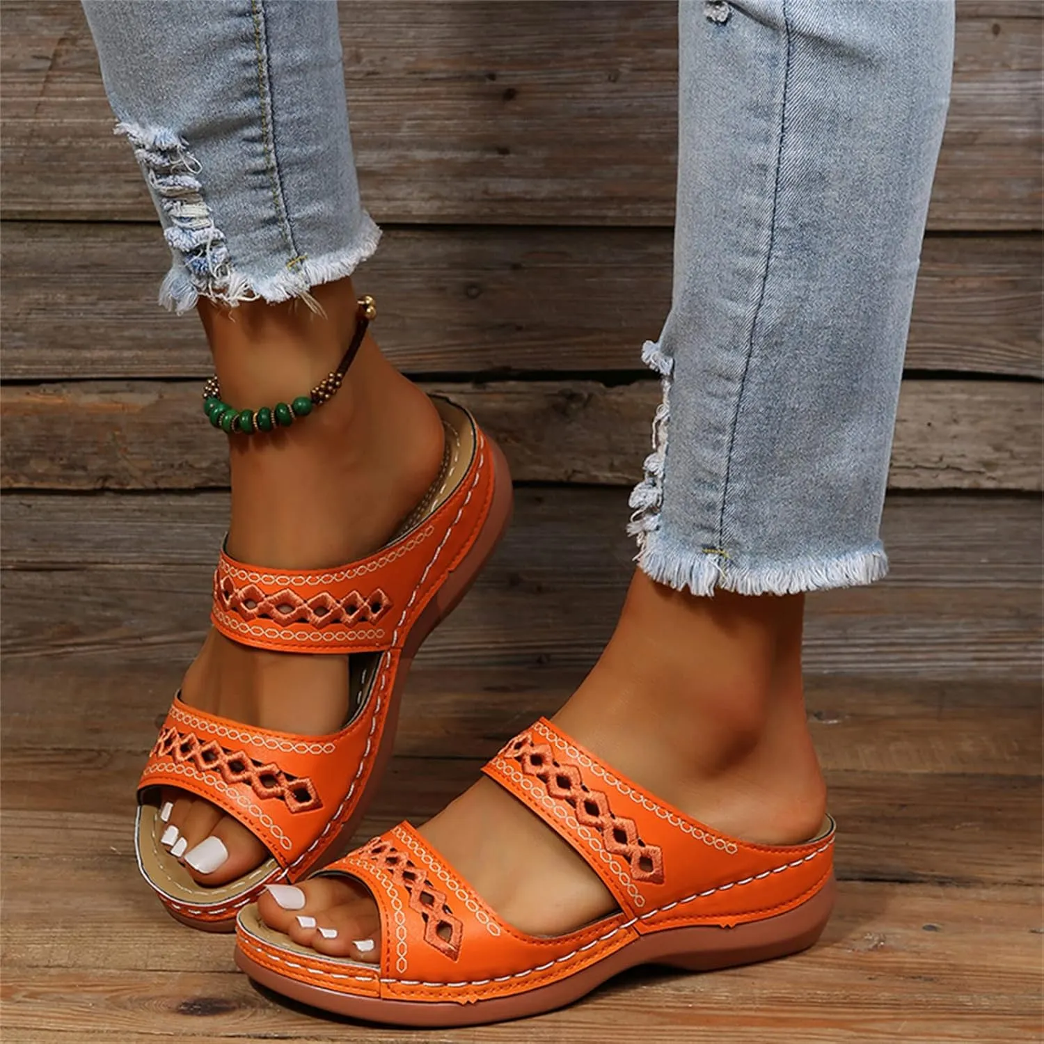 Ladmiple Women's Sandals Comfortable Dressy Arch Support Summer Orthotic Orthopedic Slides Slippers for Plantar Fasciitis