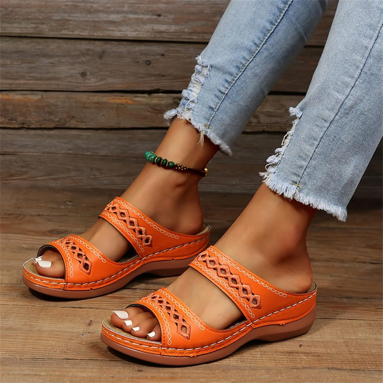 Ladmiple Women's Sandals Comfortable Dressy Arch Support Summer Orthotic Orthopedic Slides Slippers for Plantar Fasciitis