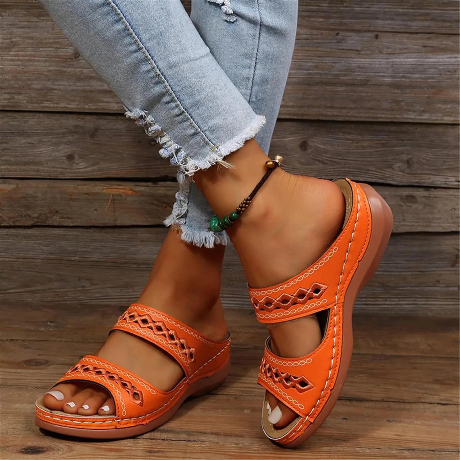 Ladmiple Women's Sandals Comfortable Dressy Arch Support Summer Orthotic Orthopedic Slides Slippers for Plantar Fasciitis