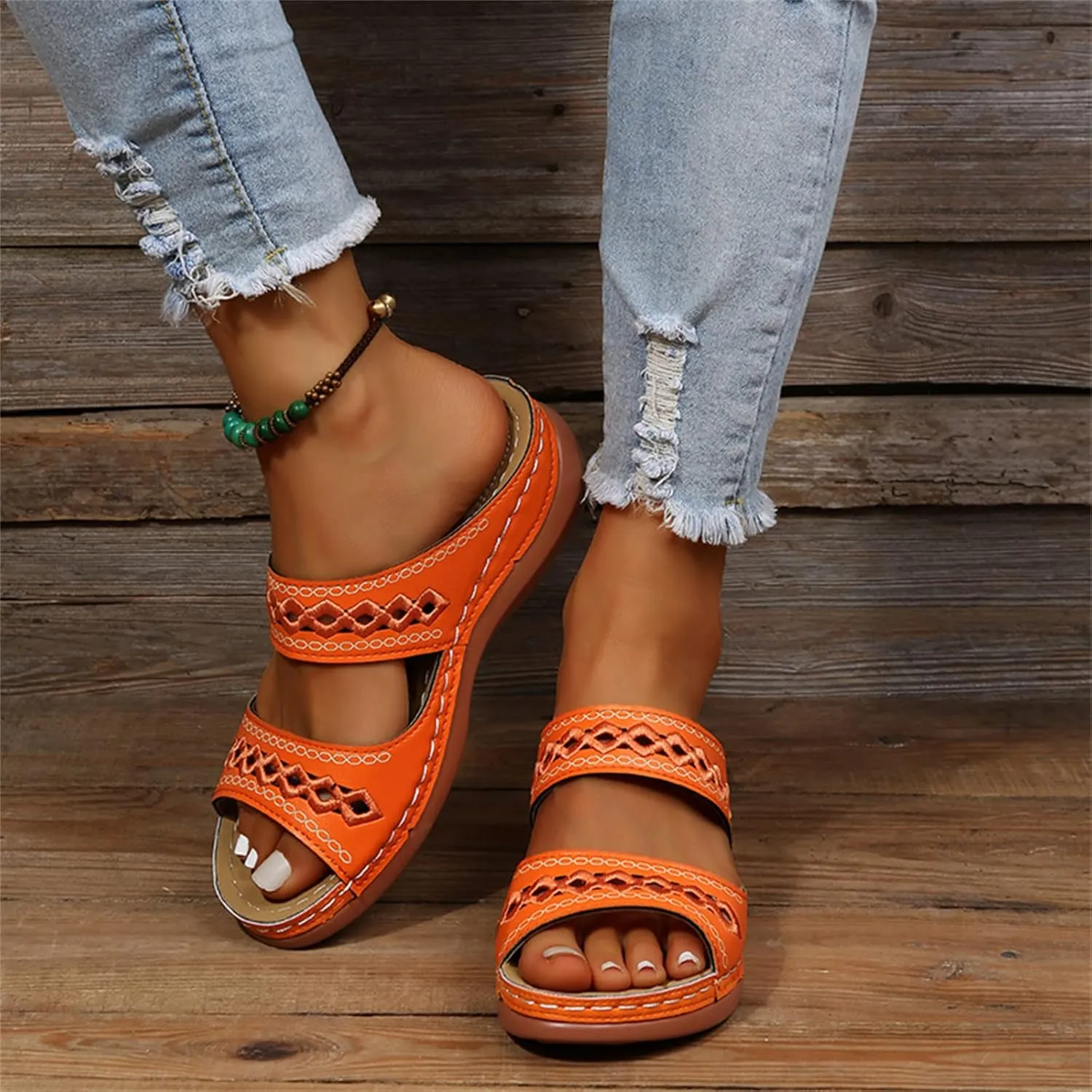 Ladmiple Women's Sandals Comfortable Dressy Arch Support Summer Orthotic Orthopedic Slides Slippers for Plantar Fasciitis