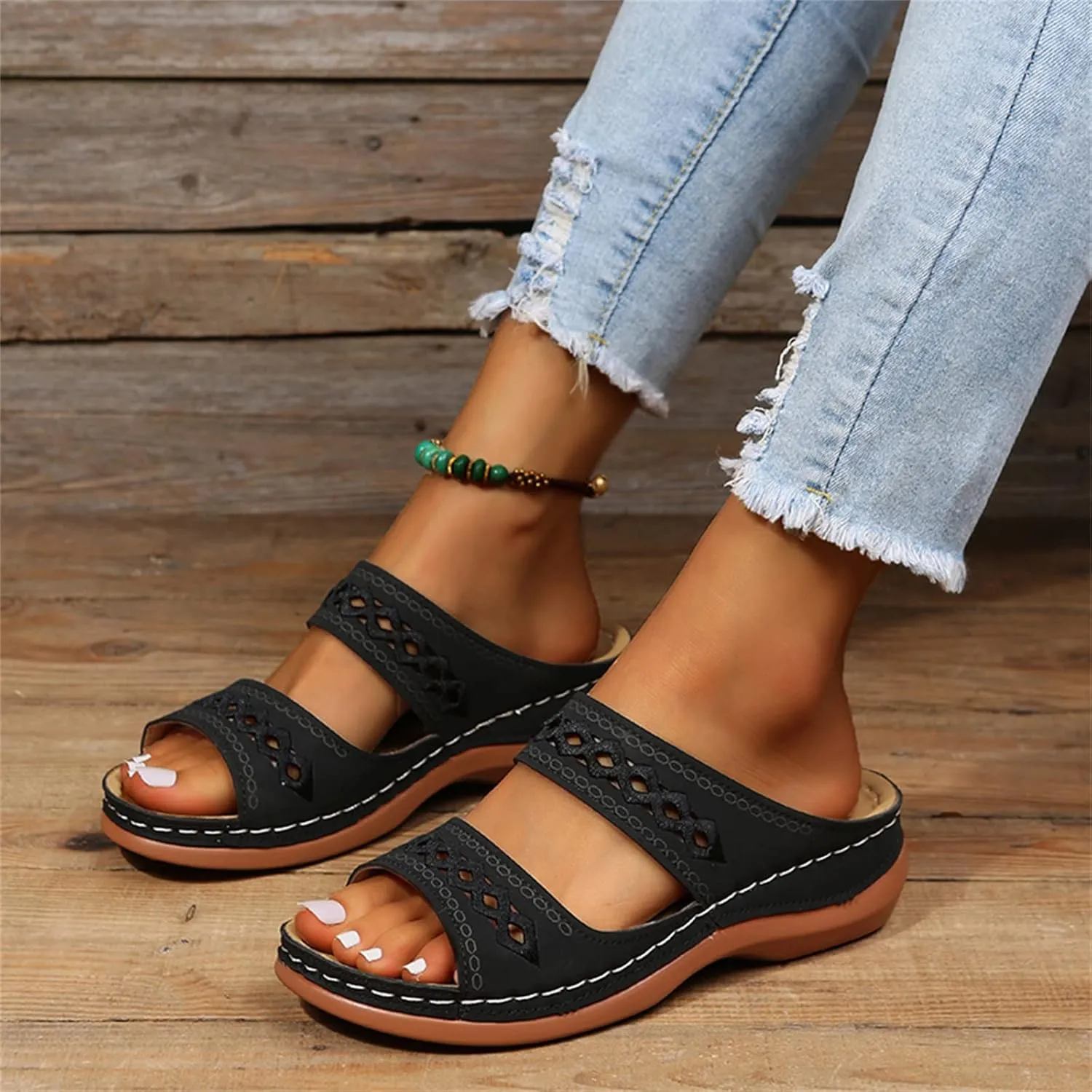 Ladmiple Womens Sandals Comfortable Slides Orthopedic Slippers Arch Support Orthotic Flip Flops Walking Dressy Summer Shoes