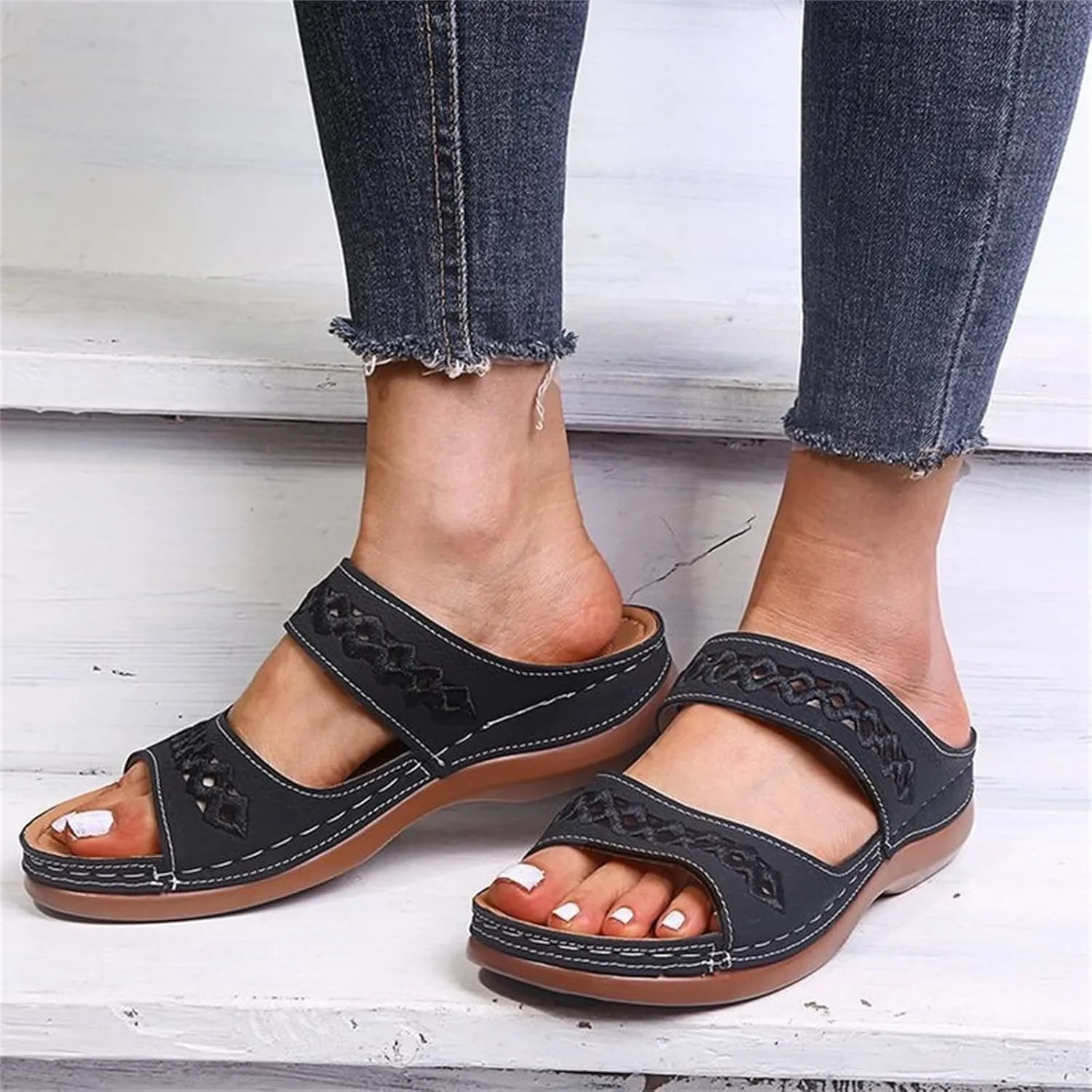 Ladmiple Womens Sandals Comfortable Slides Orthopedic Slippers Arch Support Orthotic Flip Flops Walking Dressy Summer Shoes