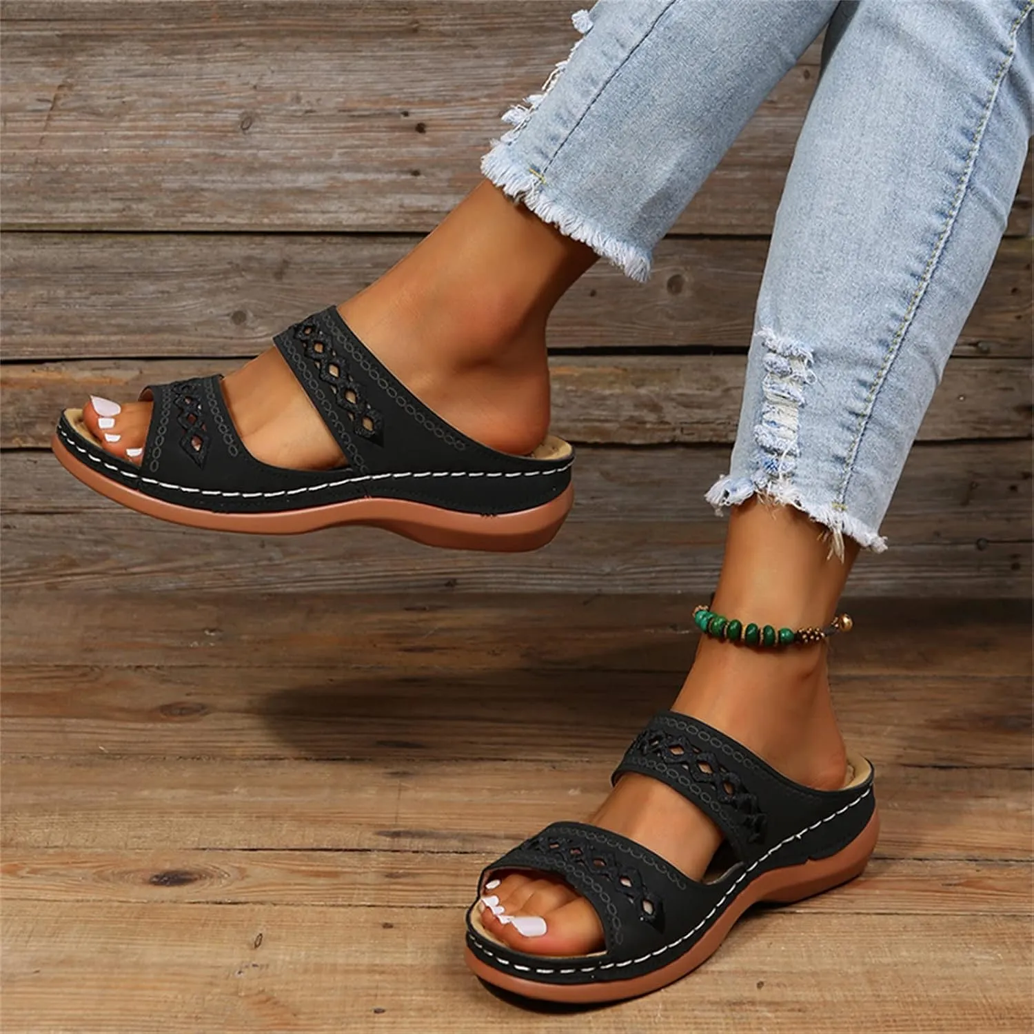 Ladmiple Womens Sandals Comfortable Slides Orthopedic Slippers Arch Support Orthotic Flip Flops Walking Dressy Summer Shoes