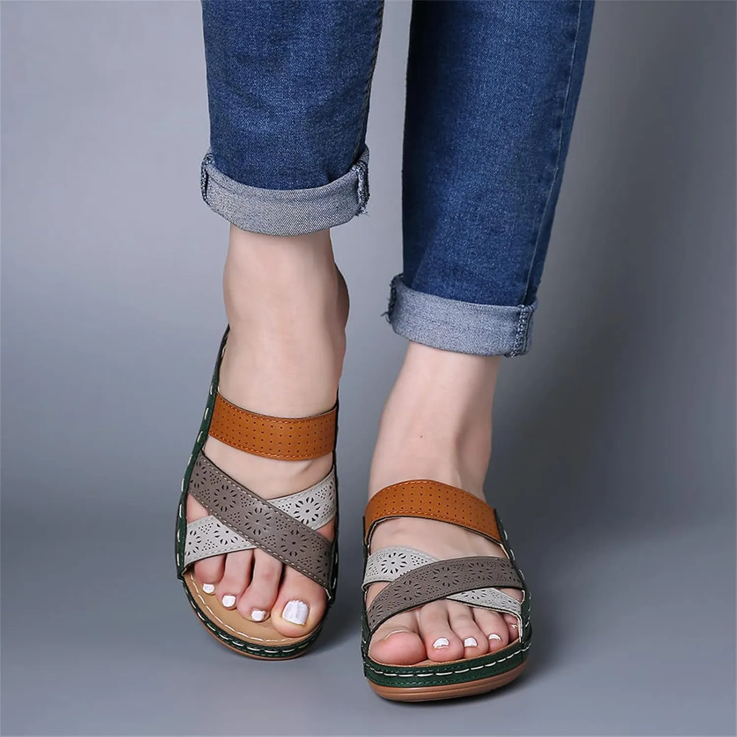 Ladmiple Womens Sandals Comfortable Slides Orthotic Flip Flops Open Toe Arch Support Dressy Summer Orthopedic Slippers
