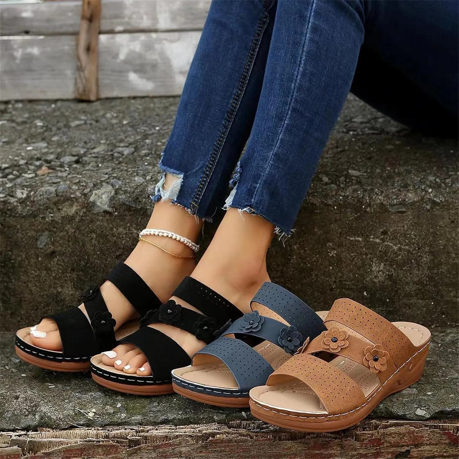 Ladmiple Womens Sandals Dressy Flat Comfortable Arch Support Orthotic Flip Flops Summer Walking Cute Orthopedic Slides 2024
