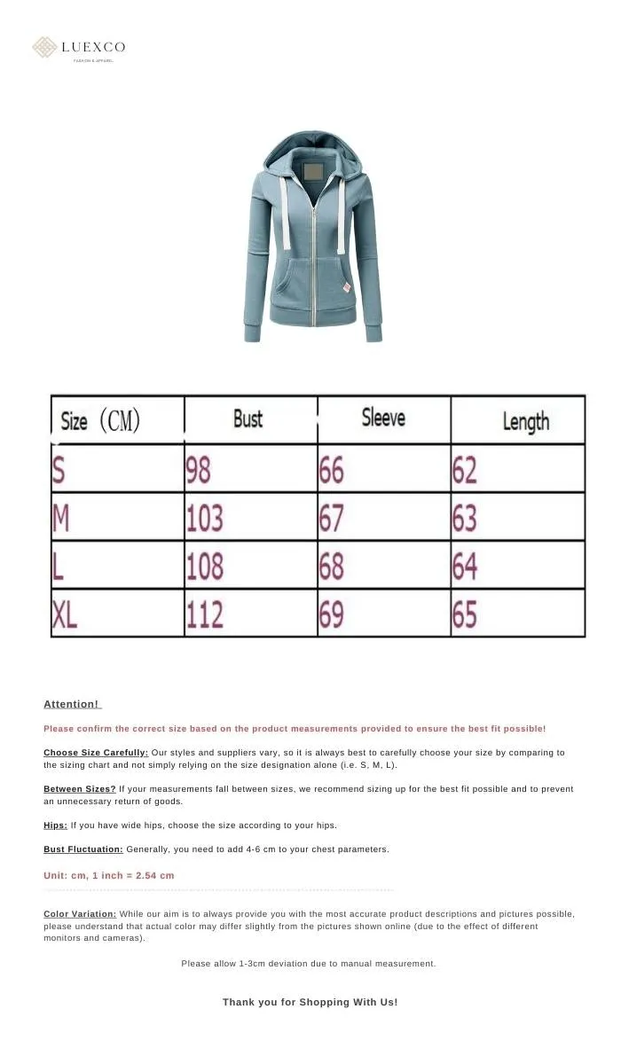 Luexco Women's Hoodie Sweatshirt Solid Long Sleeve