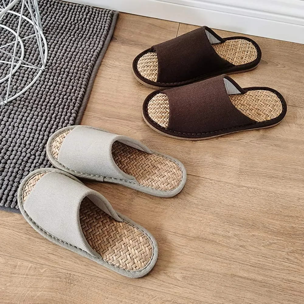 MAGILONA Women Mens Unisex Washable Cotton Open-Toe Home Slippers Indoor Shoes Casual Flax Soft Non-Slip Sole Shoes