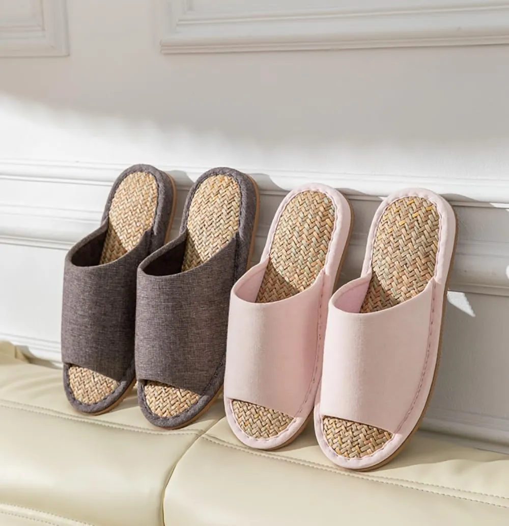 MAGILONA Women Mens Unisex Washable Cotton Open-Toe Home Slippers Indoor Shoes Casual Flax Soft Non-Slip Sole Shoes