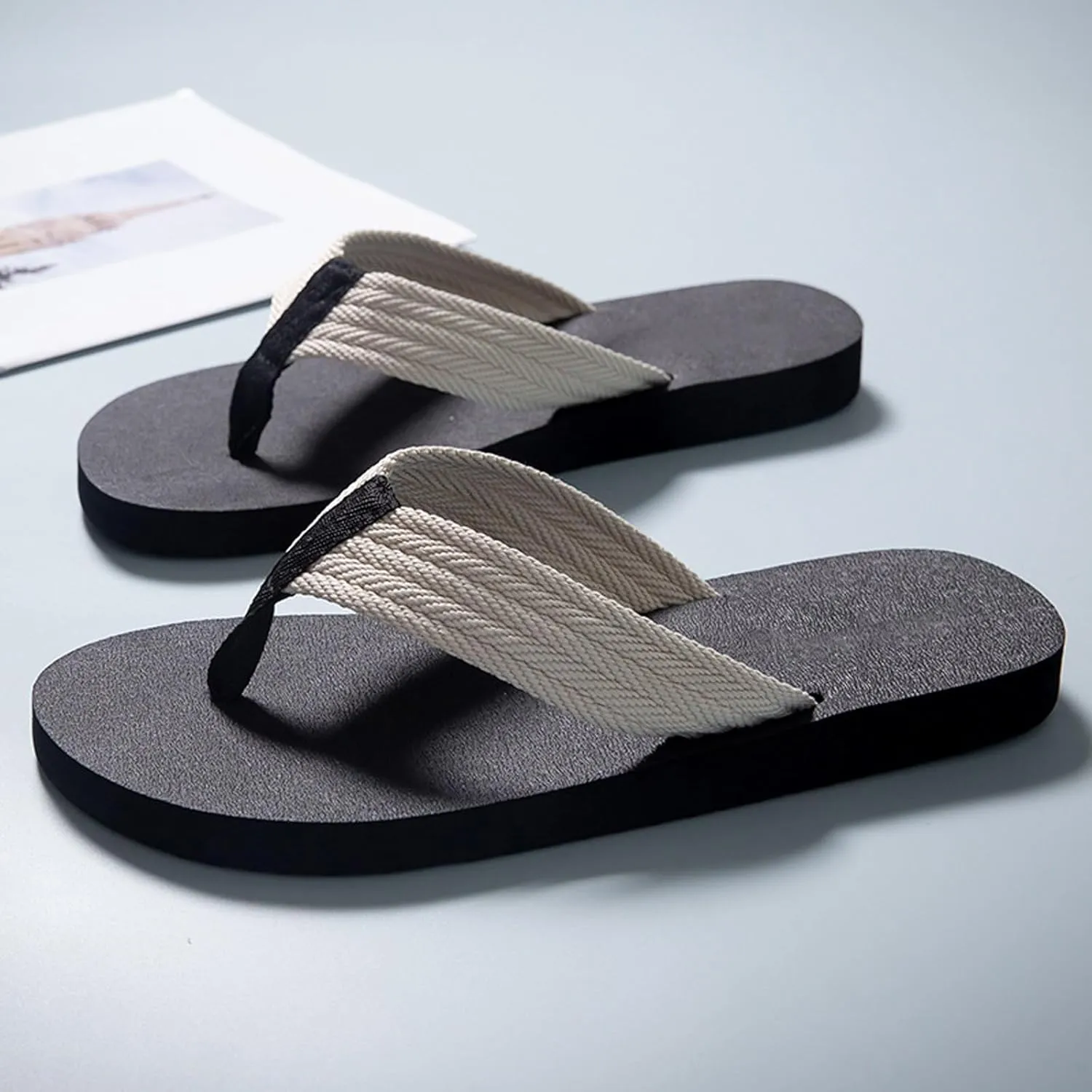 Men Summer Casual Outside Wear Beach Non Slip Breathable Flip Flops Toes Big Size Flat Mens Comfy Slippers Size 11