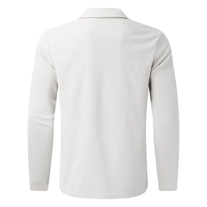 Men's Clothing Waffle Style Zipped Lapel Jacket Outdoor Sports Tops