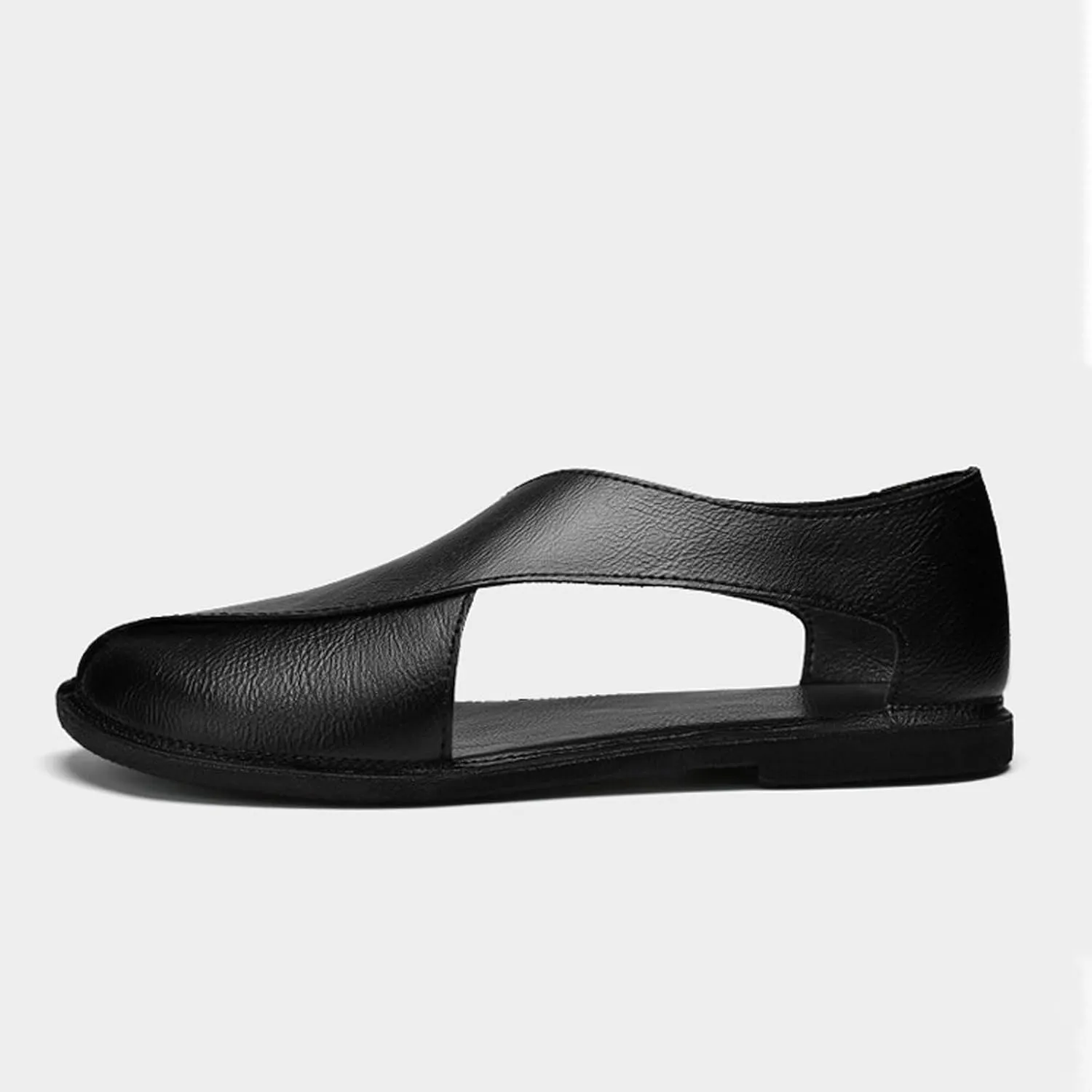 Men's Genuine Leather SOFE Sole Flat Sandals,Summer Outdoor Comfortable Slip On Soft Walking Driving Shoes Casual Fisherman Beach Shoes