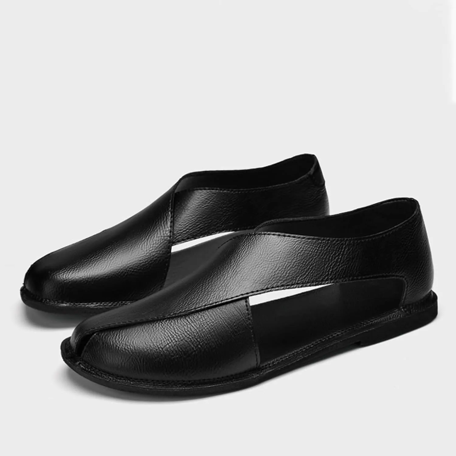 Men's Genuine Leather SOFE Sole Flat Sandals,Summer Outdoor Comfortable Slip On Soft Walking Driving Shoes Casual Fisherman Beach Shoes