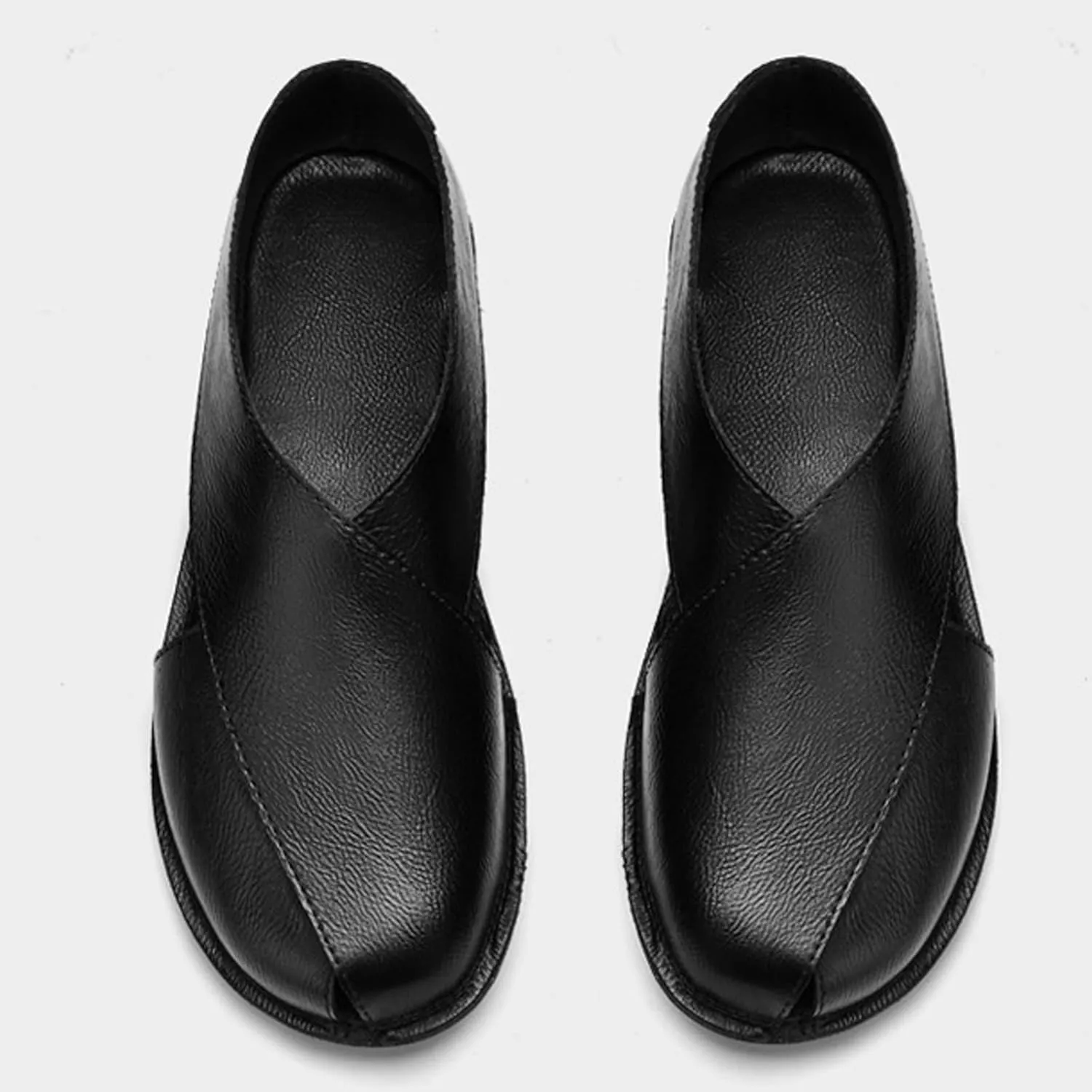 Men's Genuine Leather SOFE Sole Flat Sandals,Summer Outdoor Comfortable Slip On Soft Walking Driving Shoes Casual Fisherman Beach Shoes