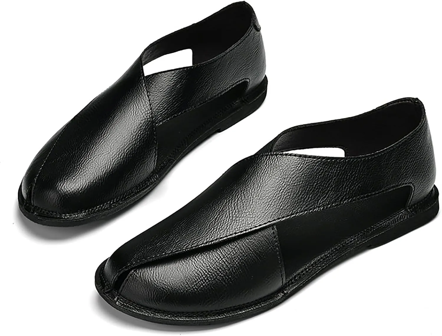 Men's Genuine Leather SOFE Sole Flat Sandals,Summer Outdoor Comfortable Slip On Soft Walking Driving Shoes Casual Fisherman Beach Shoes