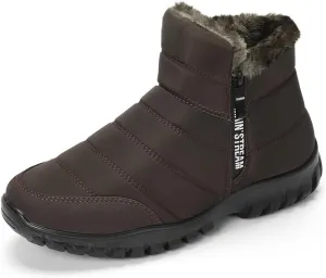 Men's Solid Color Water-Resistant Slip On Snow Boots with Warm Plush Lining, Comfy Non Slip Durable Side Zipper Design Shoes, Men's Winter Footwear