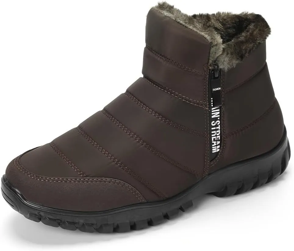 Men's Solid Color Water-Resistant Slip On Snow Boots with Warm Plush Lining, Comfy Non Slip Durable Side Zipper Design Shoes, Men's Winter Footwear