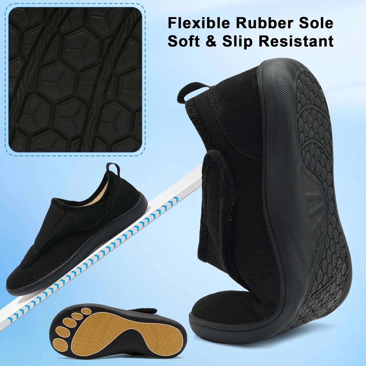 Mens Wide Slippers Comfy Diabetic Orthopedic Shoes Adjustable House Slippers Swollen Feet Walking Shoes