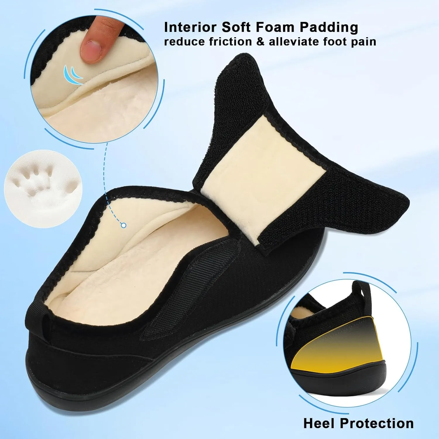 Mens Wide Slippers Comfy Diabetic Orthopedic Shoes Adjustable House Slippers Swollen Feet Walking Shoes