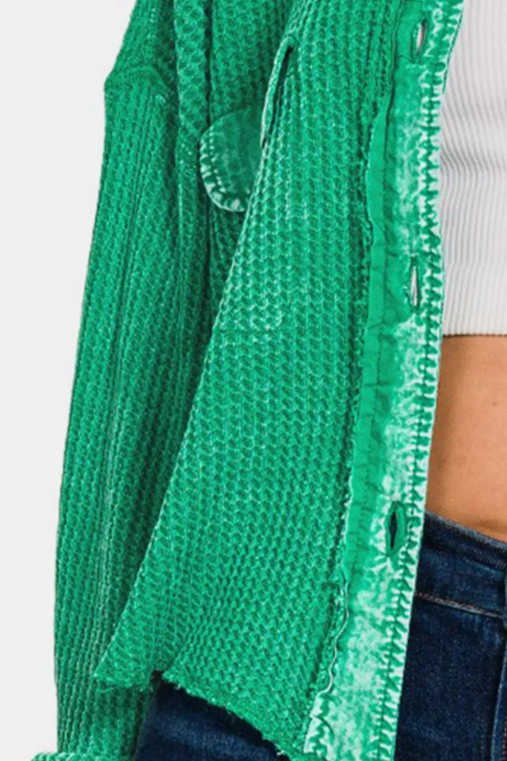 Modern Green Waffle-Knit Button Up Shirt