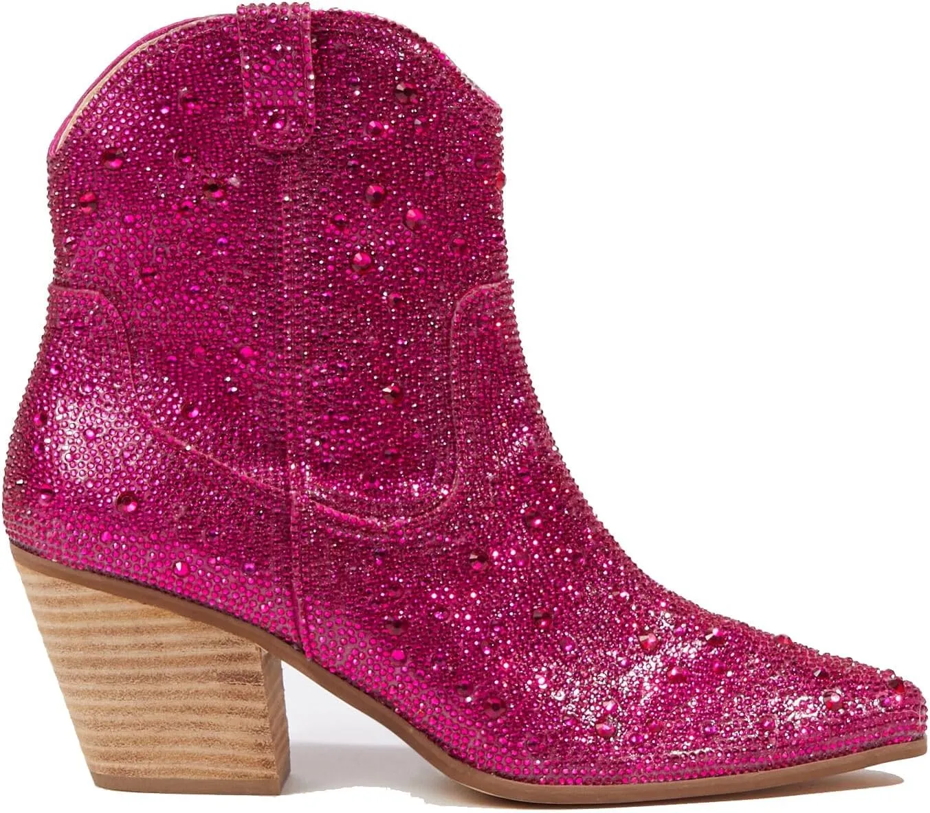 MUCCCUTE Women's Rhinestone Mid Calf Boots Sparkly Block Heel Cowboy Boots Glitter Boots