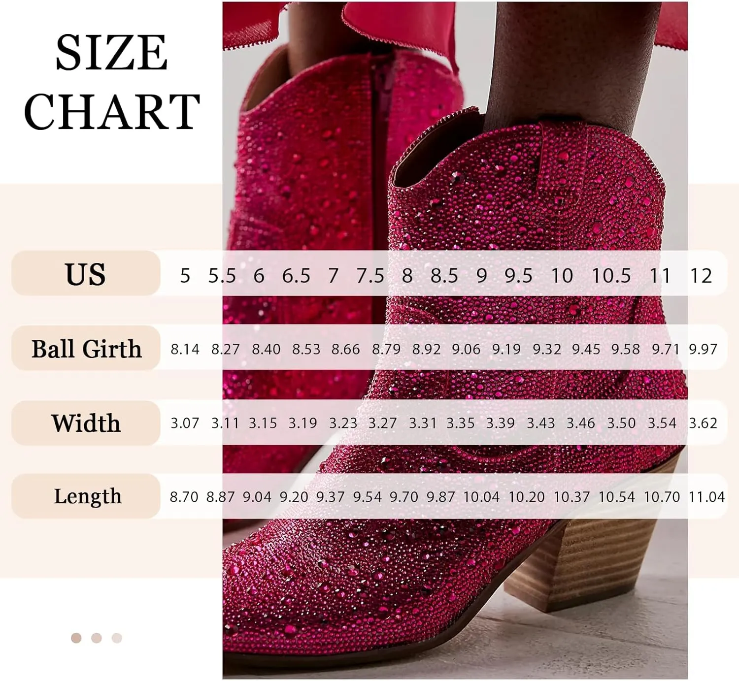 MUCCCUTE Women's Rhinestone Mid Calf Boots Sparkly Block Heel Cowboy Boots Glitter Boots