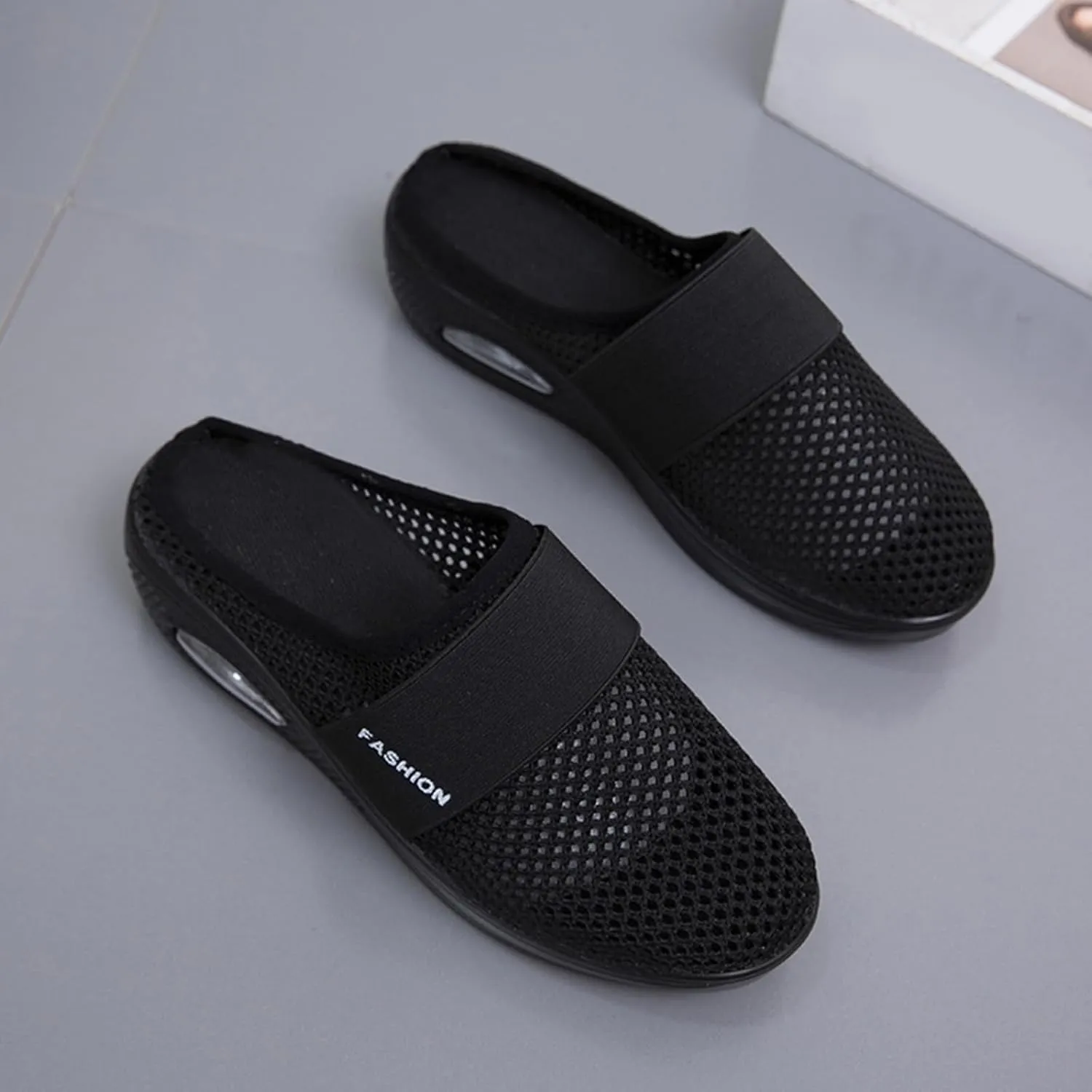 Mules for Women 2025 Breathable Comfort Wide Width Women's Air Cushion Slip On Walking Shoes Orthopedic Diabetic Walking Shoes Closed Toe Breathable Slippers Mesh Orthopedic Diabetic Walking Shoe