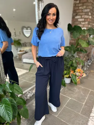 Navy Wide Leg Pocket Trousers Claudia